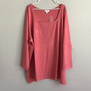 Belle by Kim Gravel Feather Knit Square Neck Sweater -Guava (Sz) a468590